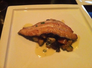 Entree: Pan Seared Trout with Veggies. 
